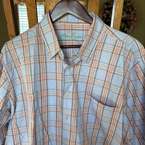 Alan Flusser Designer BLUE Plaid Colorful Button Shirt Men’s US XL Size Casual - Picture 3 of 6